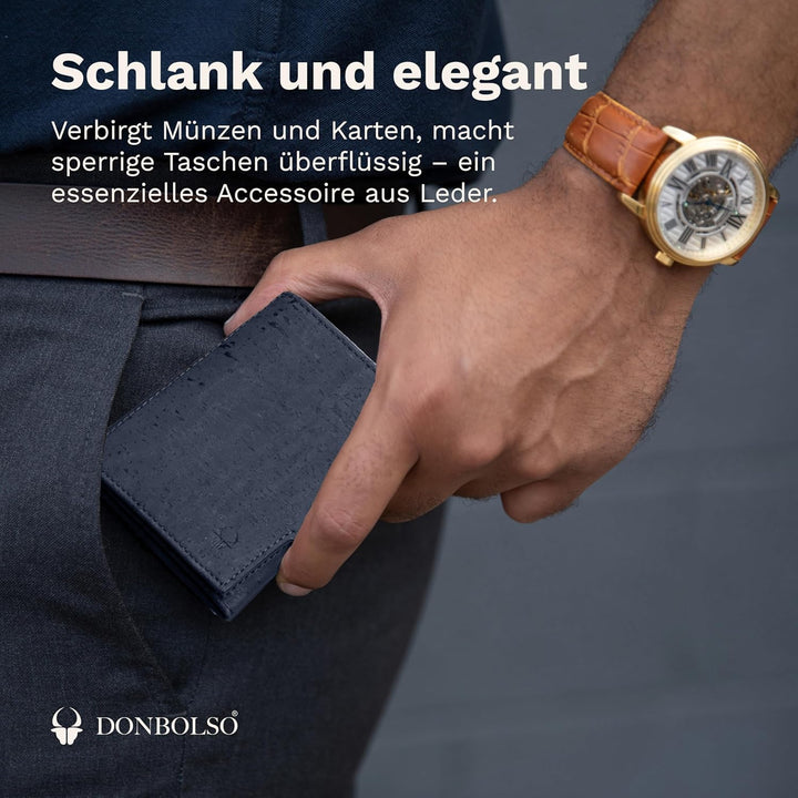 DONBOLSO Geldbörse Korkleder Slim Wallet | Münzfach & RFID Schutz | 11 Karten | Minimalistische Port
