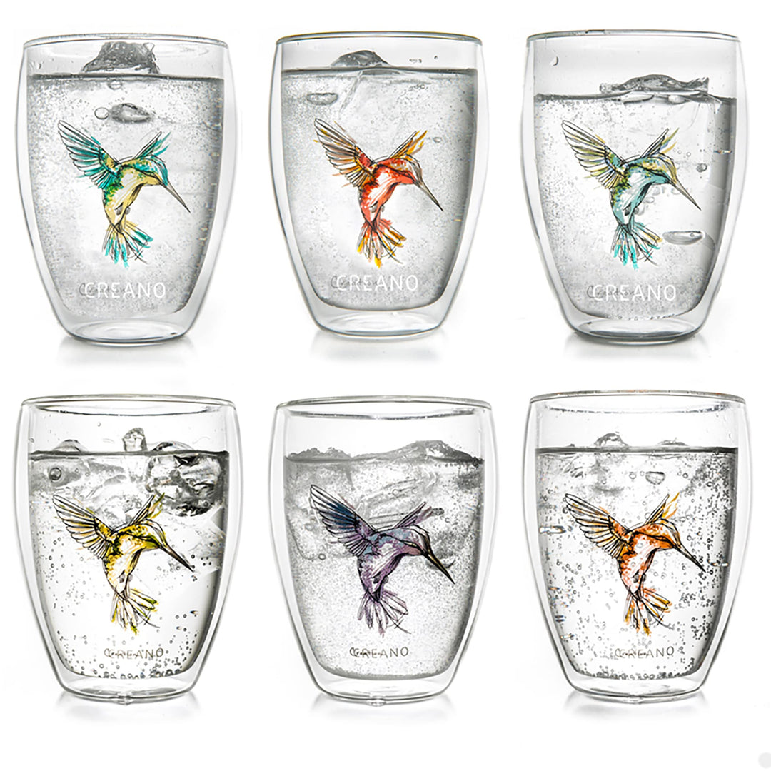 Creano doppelwandige Gläser Hummi, Latte Macchiato, Thermoglas mit Kolibri im 6-er Set, 250 ml, in d
