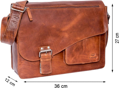 ALMADIH Leder Umhängetasche JON No.2 Premium Rindsleder BD - Ledertasche mit Laptop Fach 15 Zoll Akt