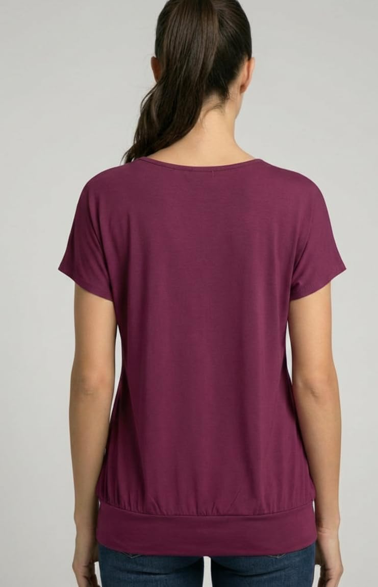 Van Der Rich ® - Tshirt Kurzam Rundhalsausschnitt Sommer- Damen M Bordeaux, M Bordeaux