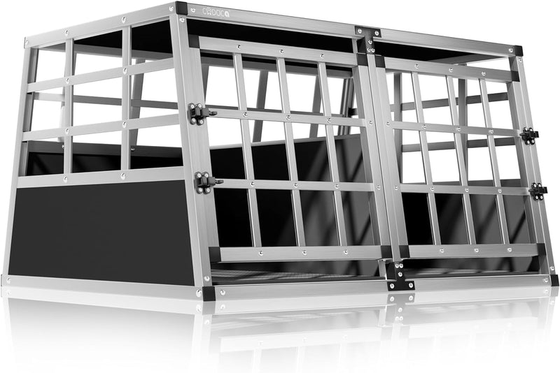 CADOCA® Hundetransportbox Aluminium Hundebox Kofferraum robust verschliessbar trapezförmig XL 89x70x