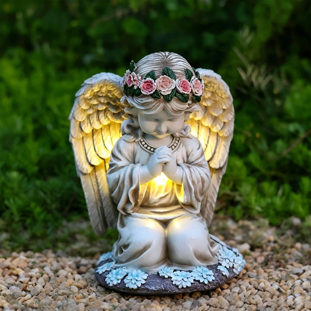 AVEKI Solar Engel Statue, Graten und Grab Schutzengel Figur mit Solar Licht, Outdoor Wetterfest Deko
