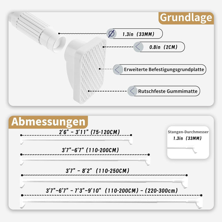 Gardinenstange ohne Bohren - Teleskopstange für Vorhänge, Belastbar bis 85kg, 75-120cm Länge, 33mm D