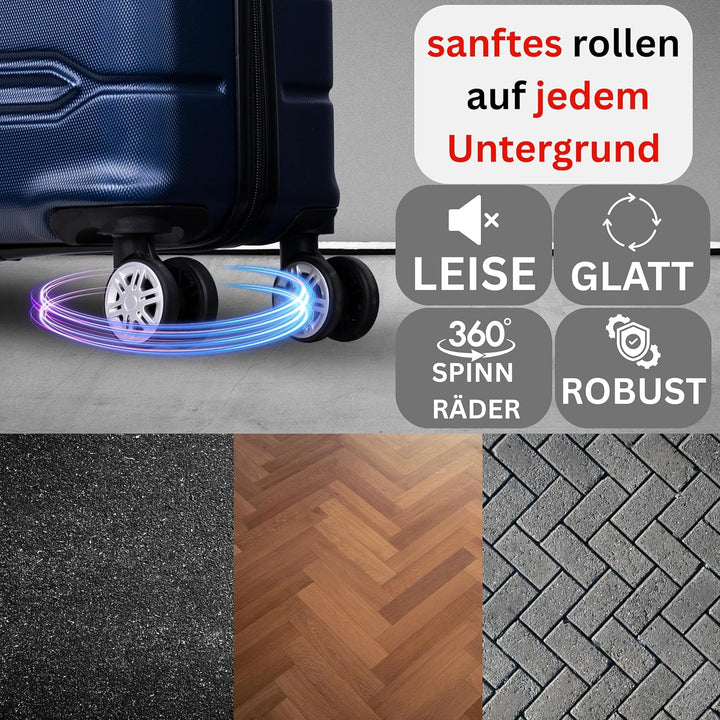 NOWI Hartschalenkoffer Mittelgross – 62,7L Volumen – 8 Rollen 360° drehbar – Leichter ABS Koffer mit