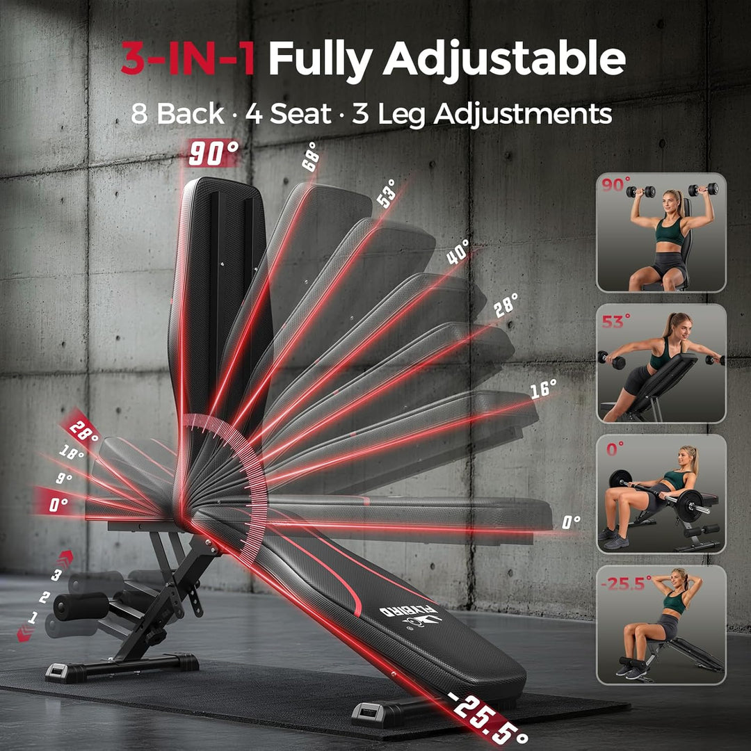 FLYBIRD Adjustable Bench,Utility Weight Bench for Full Body Workout- Multi-Purpose Foldable incline/