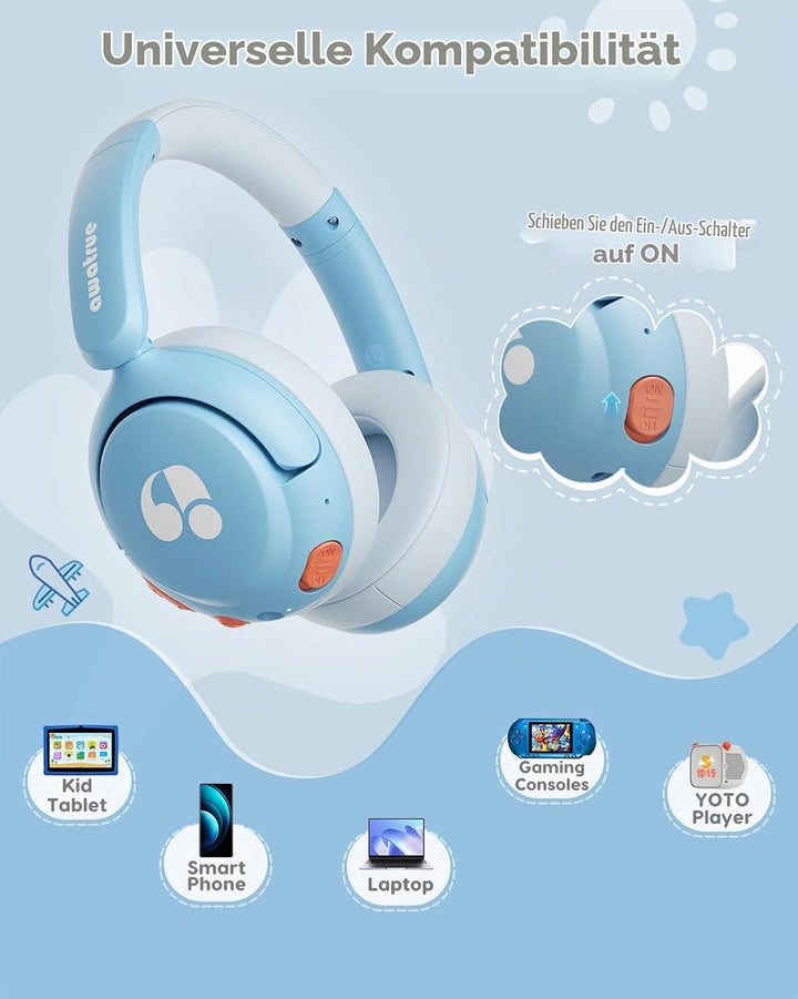 Bluetooth Kopfhörer Kinder, 85dBA Sicheres Volumen, Bluetooth 5.4, BPA Frei/CPC Zertifiziert, 75 Std