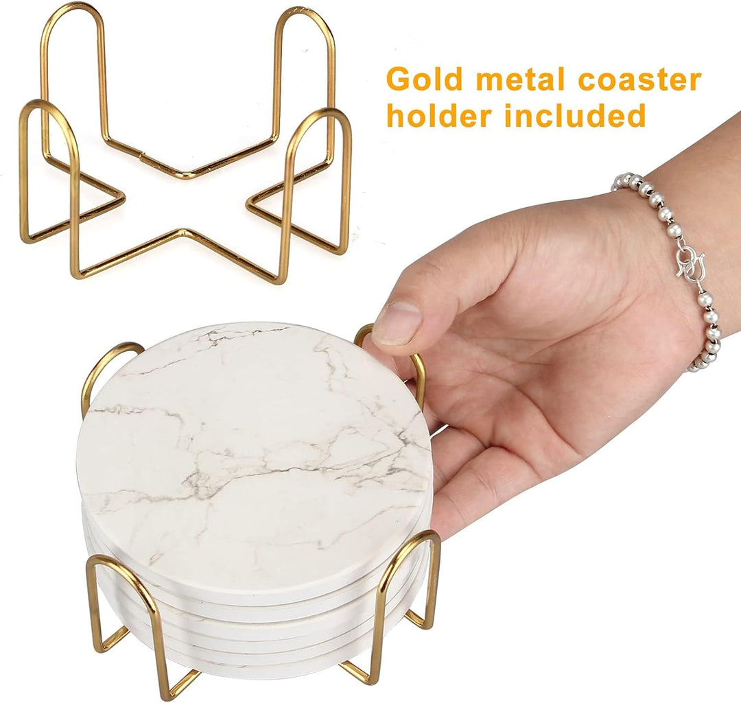 6 Stück Marmor Untersetzer Gläser mit Halter Keramik Getränkeuntersetzer Glas Untersetzer-Set Tischu