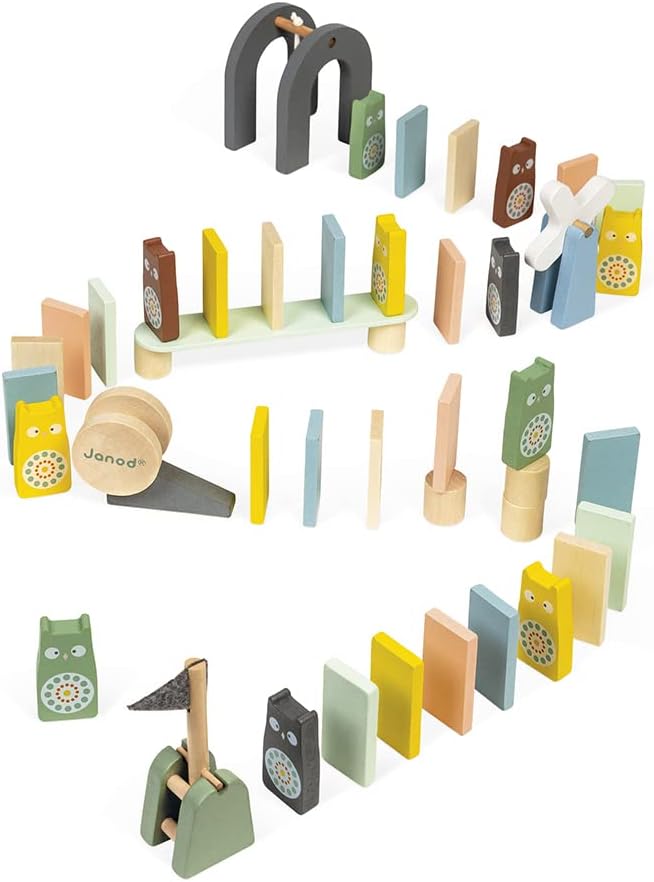 Janod - 28 Holzdominos Kollektion Sweet Cocoon - Baby- und Kleinkindspielzeug Farbe auf Wasserbasis