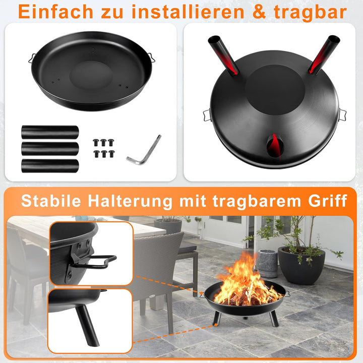 Feuerschale ∅80cm Montierbar Gusseisen-Metall Runde Feuerschalen für den Garten Terrasse feuerkörbe