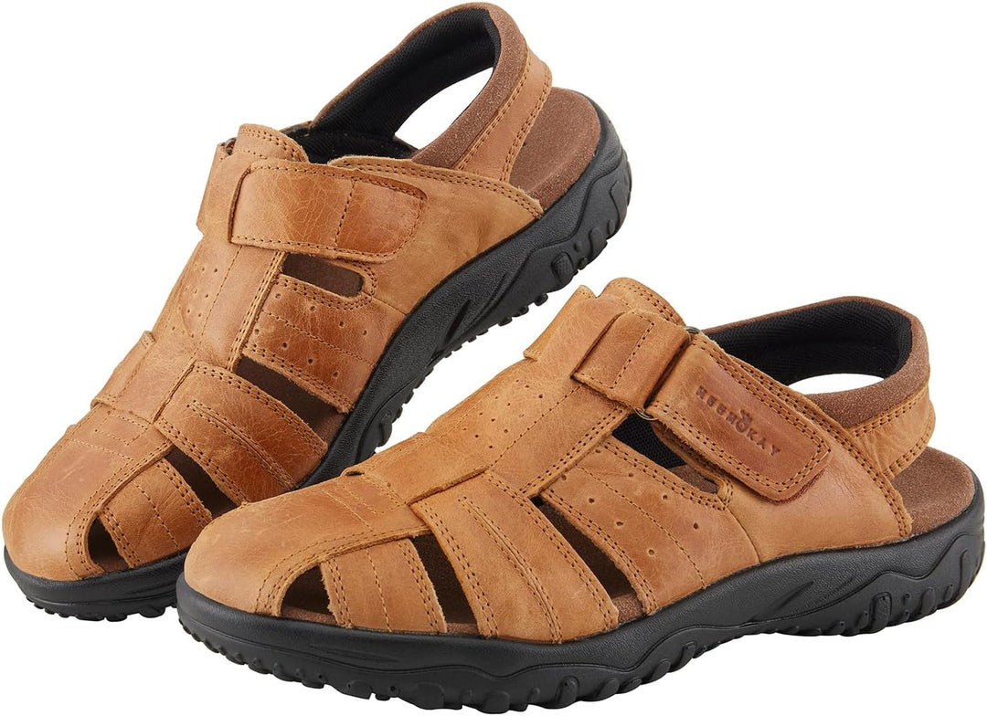 MGGMOKAY Herren Leder Sandalen Fisherman Closed Toe Outdoor Sandales 44 EU Bräunen, 44 EU Bräunen