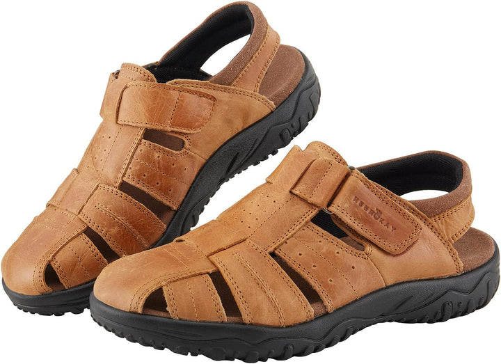 MGGMOKAY Herren Leder Sandalen Fisherman Closed Toe Outdoor Sandales 44 EU Bräunen, 44 EU Bräunen