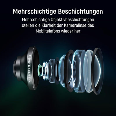 NEEWER 8mm HD Fisheye Telefonobjektiv 220° Weitwinkel für 17mm Objektiv Rückwandplatine mit Gewinde,