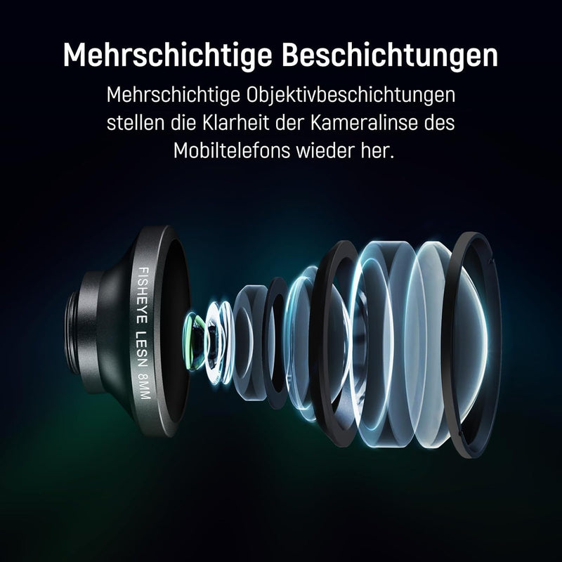 NEEWER 8mm HD Fisheye Telefonobjektiv 220° Weitwinkel für 17mm Objektiv Rückwandplatine mit Gewinde,