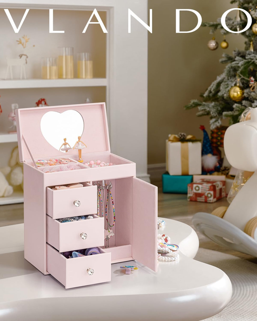 VLANDO Schmuckkästchen mit Spieluhr für Mädchen, grosse Spieluhr für Kinder mit Ballerina als Dekora