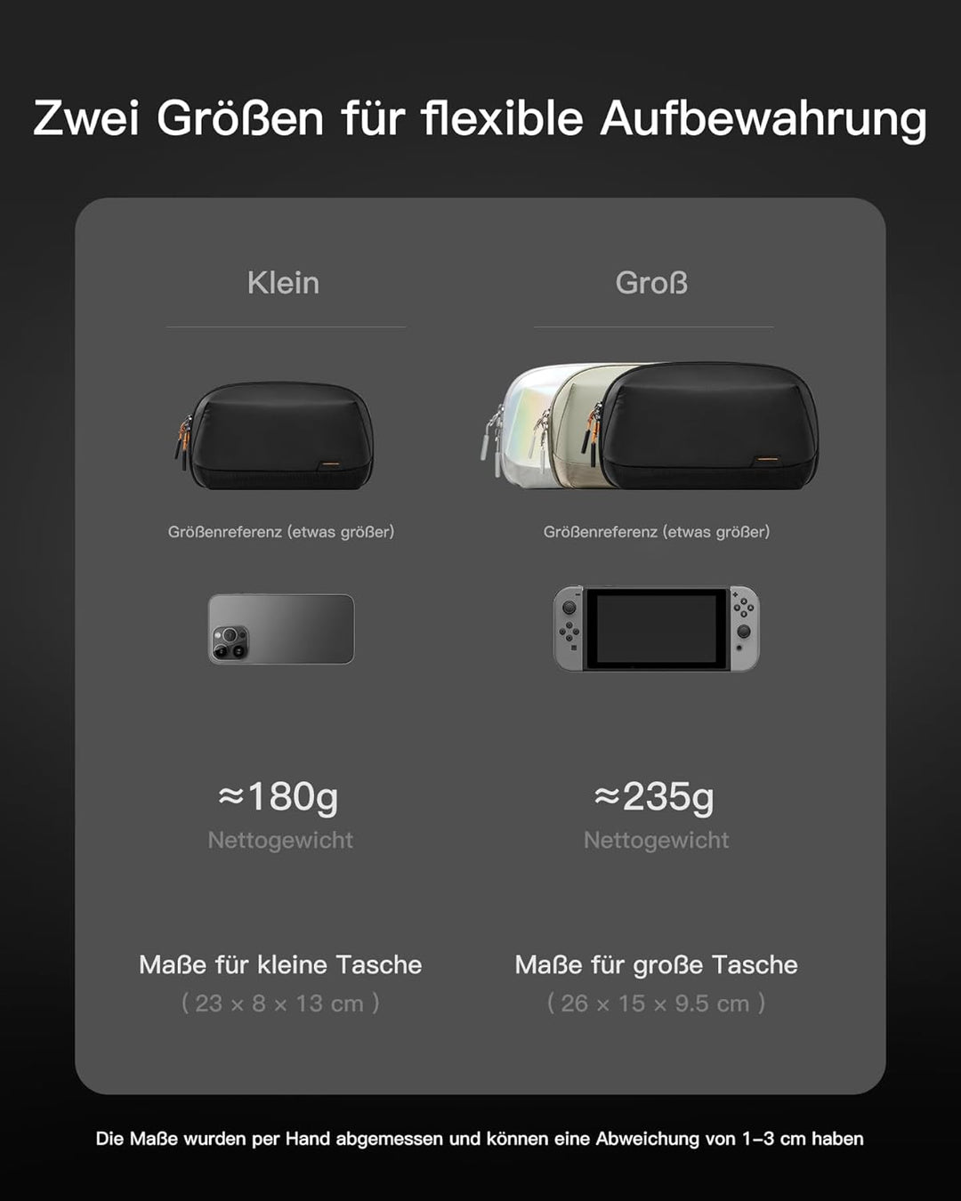Inateck Elektronik Case, Spritzwassergeschützte Zubehörtasche, Gadget Organizer Tasche, USB Kabel Or