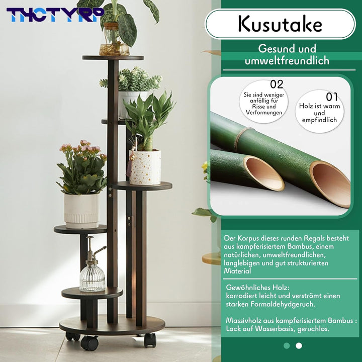 THCTYRP Hoher und niedriger Bambus-Blumenständer, Scheibenblumenständer, Pothos-Blumentopfständer mi