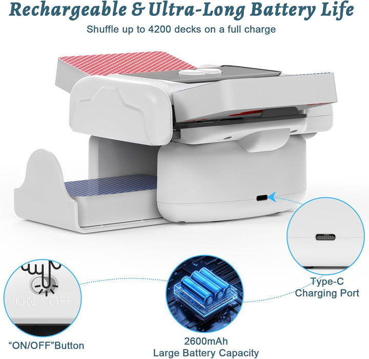 Holiky Kartenmischmaschine Elektrische für 2 Kartendecks, 2600 mAh, Mischmaschine Karten Automatik-