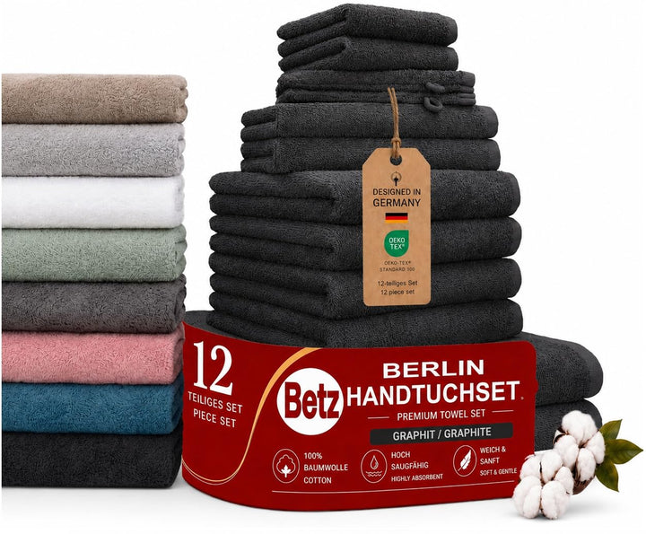Betz 12 TLG. Handtuch Set Berlin 100% Baumwolle 2 Liegetücher 4 Handtücher 2 Gästetücher 2 Seiflappe