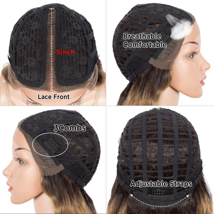 DÉBUT Super Lange Perücke mit Filmansatz Kunsthaar Wasserwelle Perücke mit Mittelscheitel Damen Lace