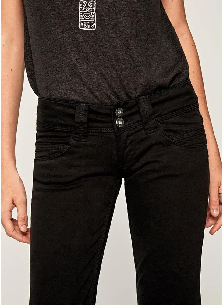Pepe Jeans Damen Venus Jeans Regular Fit Low Waist Authentic Rope 25W / 30L Black (Black), 25W / 30L