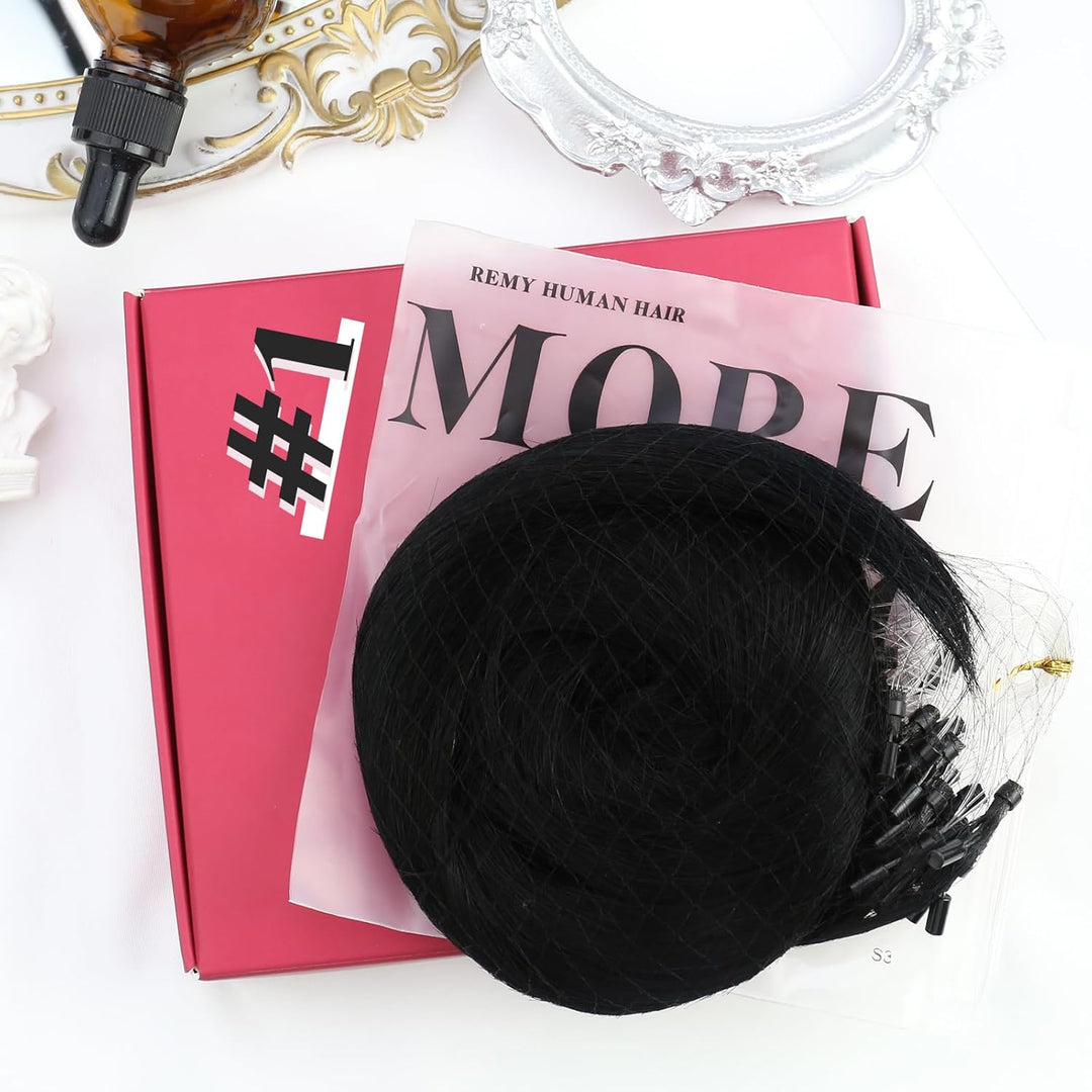 Moresoo Microring Extensions Echthaar Schwarz 1g/s 35cm Remy Extensions Echthaar mit Microrings Cold