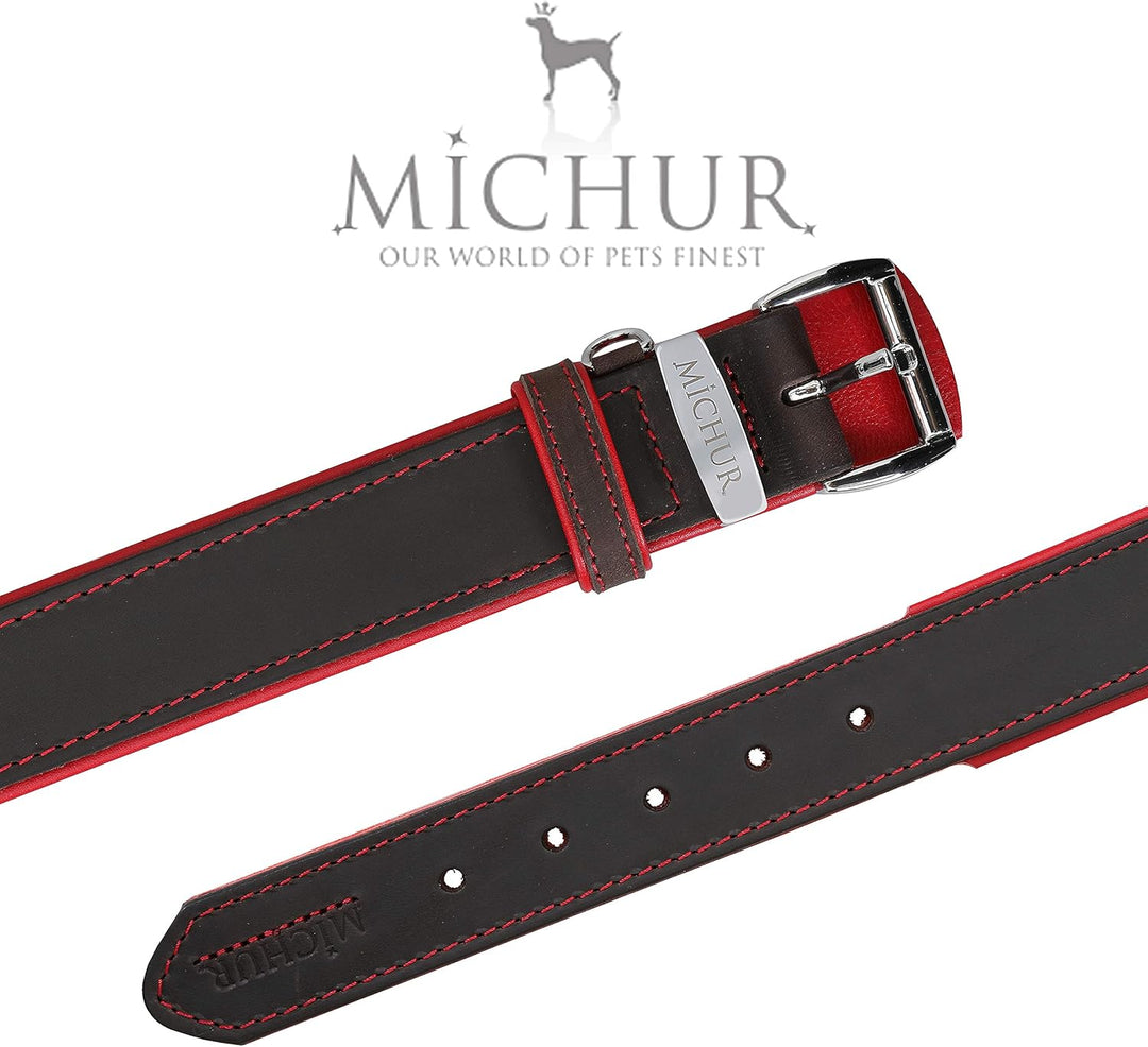 MICHUR Oleo Rot Hundehalsband Leder, Lederhalsband Hund, Halsband, Braun, Leder, in verschiedenen Gr