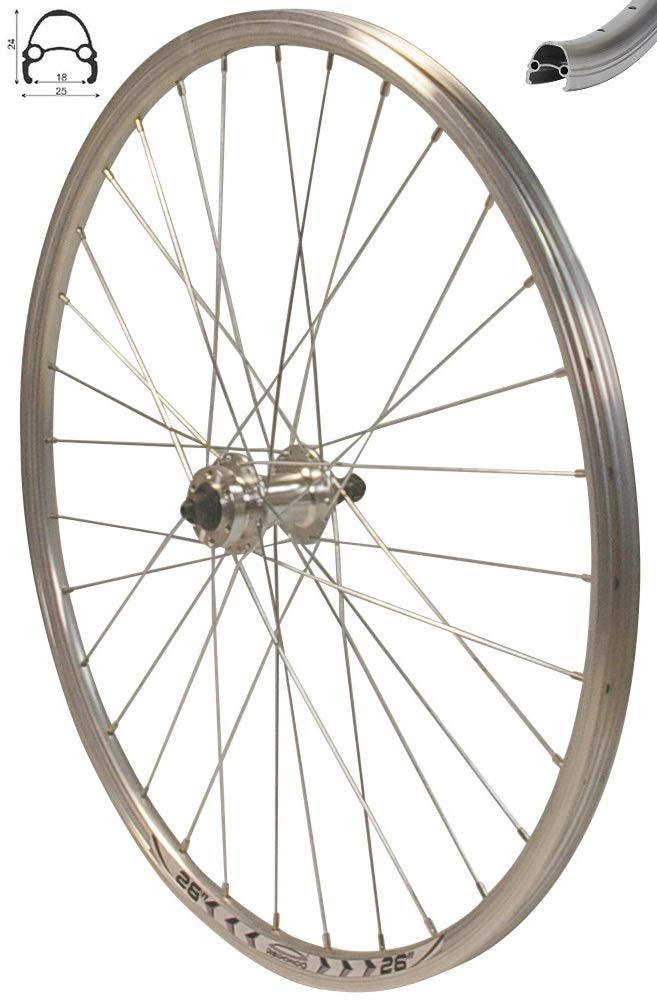 Redondo 26 Zoll Hinterrad Laufrad Hohlkammer V-Profil Felge QR Silber Disc