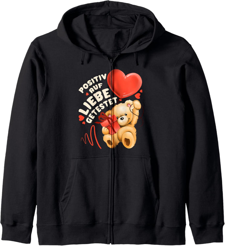 Valentinstag Spruch, Teddybär mit Herzluftballon Kapuzenjacke
