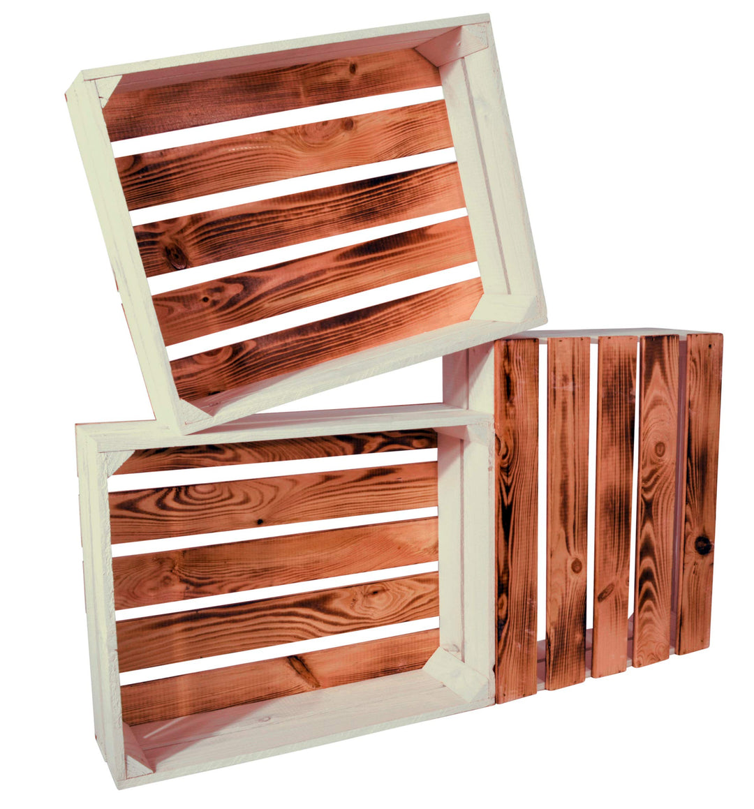 3 Set Holzkiste Grete 50x40x15cm - Geflammt Weiss Dekokiste Weinkiste 50x40x15cm Weiss Geflammt 3, 5