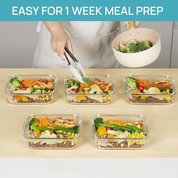 Vtopmart 5er-Pack Meal Prep Boxen Glas, 1035 ML Mealprepboxen für die Essensvorbereitung, Luftdicht