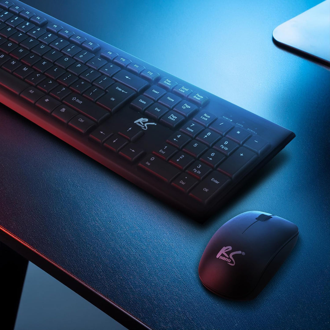 Kabellose QWERTY Tastatur + Maus + Mauspad Set | 2,4 GHz, Reichweite: bis zu 10m | Mausauflösung: 12