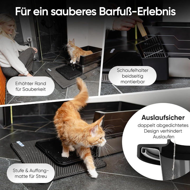 Katzenklo Edelstahl XXL, 70x50, schwarz für grosse Katzen, Zubehör | auslaufsicher, Maine Coon, geru
