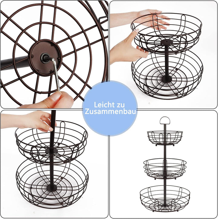 Bomclap 3 Stöckig Obstkörbe, Küche Obst Etagere aus Metall, Stehend Obstschale Gemüsekorb Aufbewahru