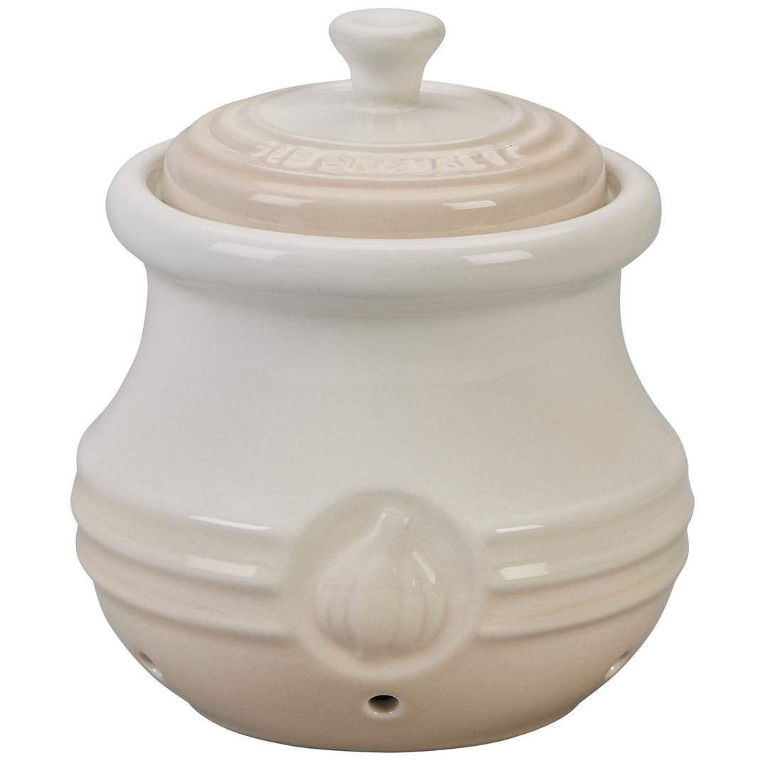 Le Creuset Steinzeug Knoblauchbehälter mit Deckel, Steinzeug, Meringue, 70832307160000, Knoblauch