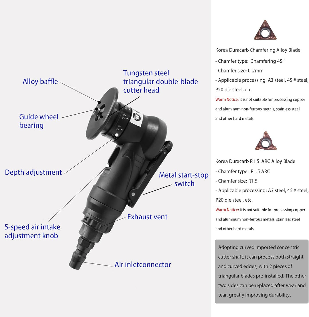 2-in-1 Pneumatische Anfasmaschine | Mini Luftfasenwerkzeug | Pneumatisches Anfaswerkzeug Bogenecke |