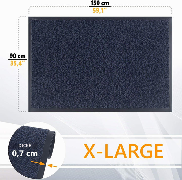GadHome Fussmatte Blau 90x150 cm|Eingangstürmatte wasserdicht waschbar strapazierfähiger Schmutzfäng