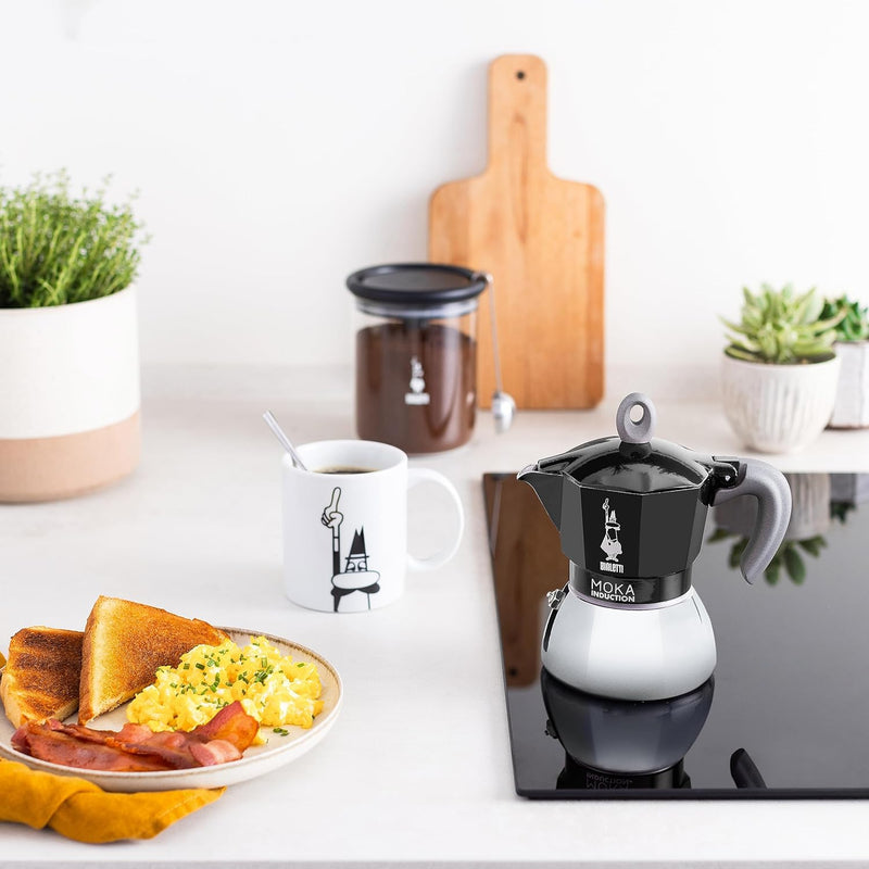 Bialetti - Moka Induction, Moka-Kanne, Geeignet für Alle Herdarten, 2 Tassen Espresso (100ml), Schwa