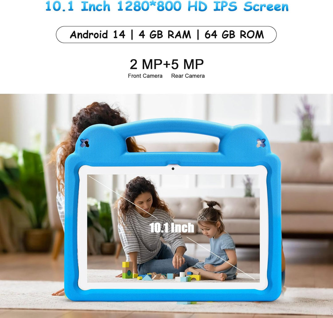 10 Zoll Tablet für Kinder mit Kindersicherung, 8(4+4) GB RAM 64GB ROM, Octa Core, WiFi 6, 5000mAh Ak