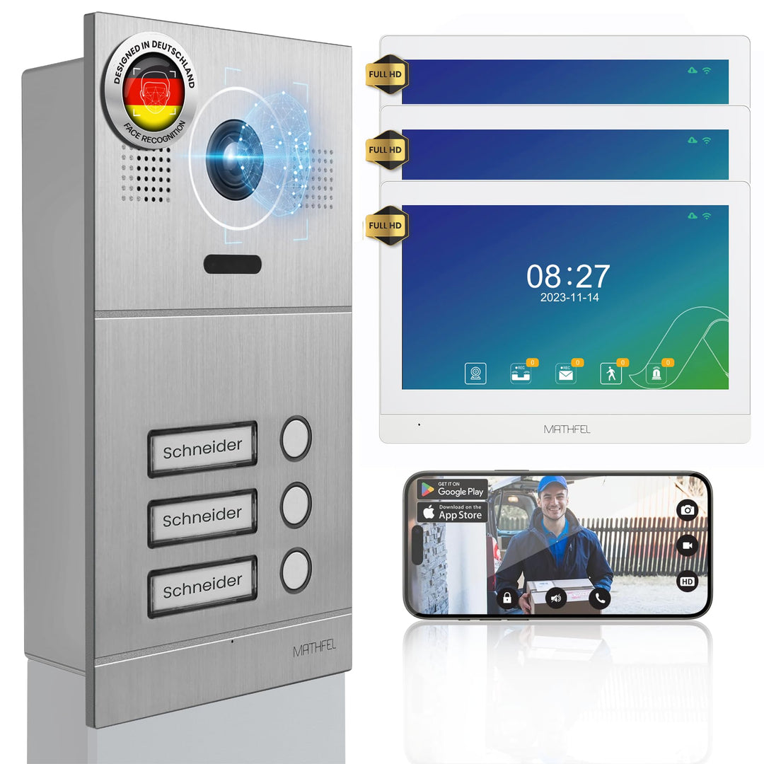 Mathfel 2-Draht IP Video-Türsprechanlage mit Türöffner – Full-HD Kamera, 10" Monitor & App-Steuerung