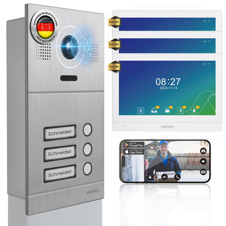 Mathfel 2-Draht IP Video-Türsprechanlage mit Türöffner – Full-HD Kamera, 10" Monitor & App-Steuerung