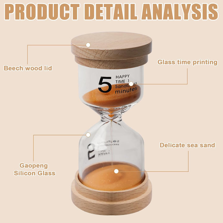 5 Stück Bunter sanduhren Set für kinde, Sanduhren 5 Farben Sanduhr, 3/5/10/15/30 Glas Timer für Schu
