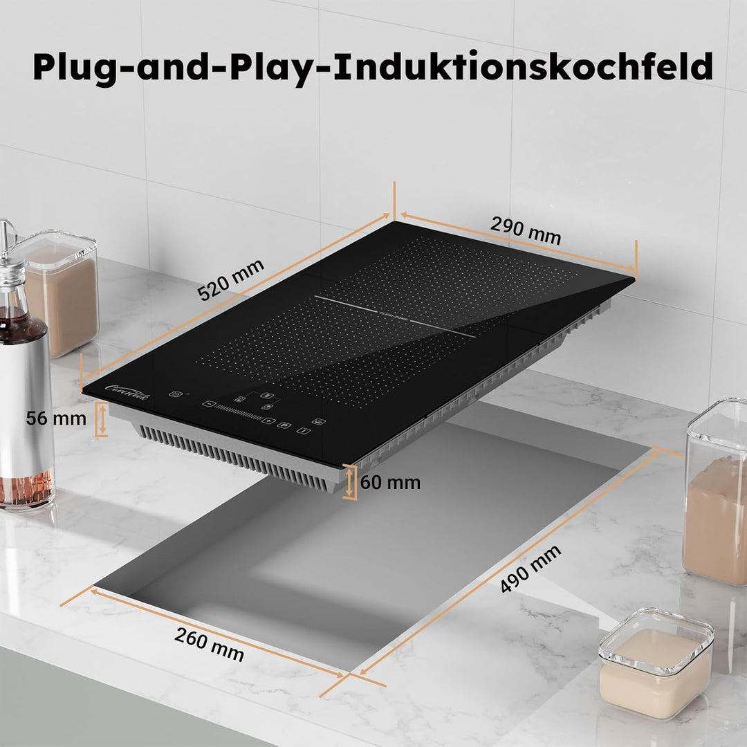 COVERCOOK 30cm induktionskochfeld mit 2 Kochzonen, Einbau Domino Autarkes Kochfeld Induktion mit Ste