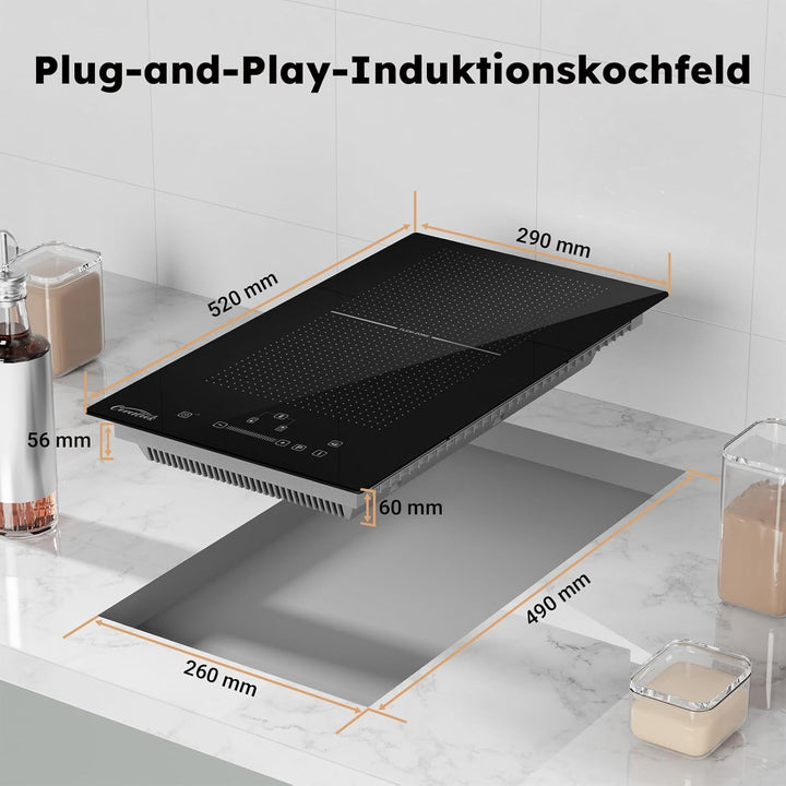 COVERCOOK 30cm induktionskochfeld mit 2 Kochzonen, Einbau Domino Autarkes Kochfeld Induktion mit Ste