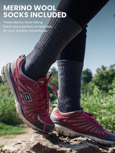 Merino.tech 100% Merino T Shirt Damen - Merinowolle Sport Wandern Thermoshirt Damen + Wandersocken L