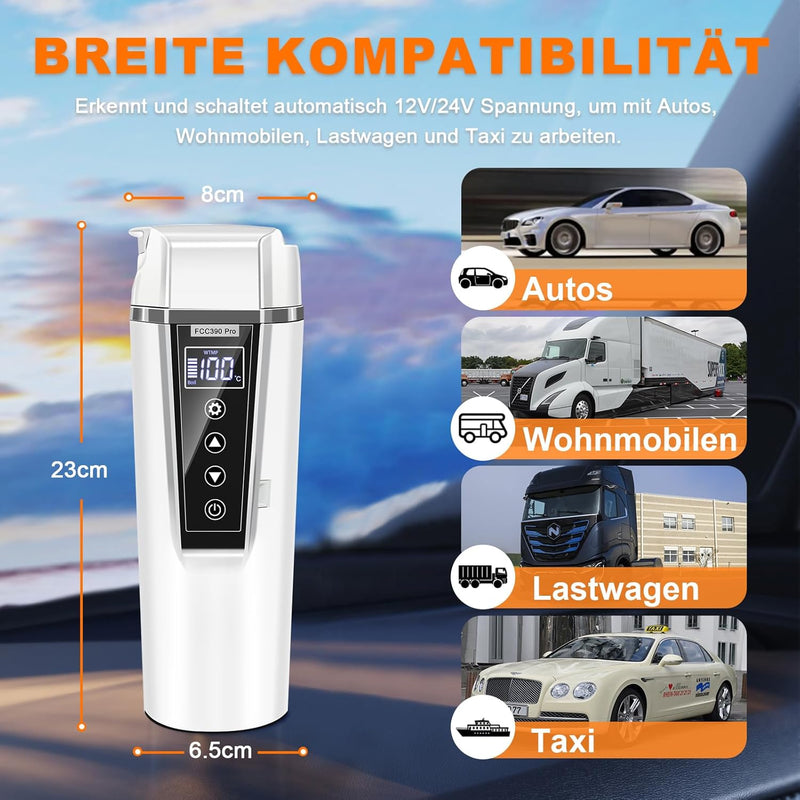 Reise Wasserkocher Auto 12v 24v für Auto LKW Taxi Baby, Schnel Erhitzen Wasserkocher für Auto Reiseb