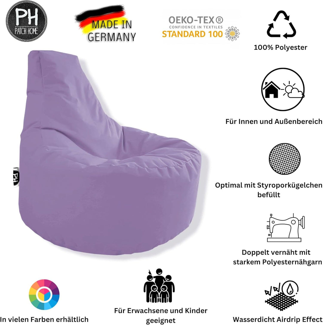 PATCH HOME Gamer Sessel Sitzsack inkl. Würfel Bean Bag Set Ø80cm, 30cm Sitzhöhe, 90cm Höhe + 35x35cm