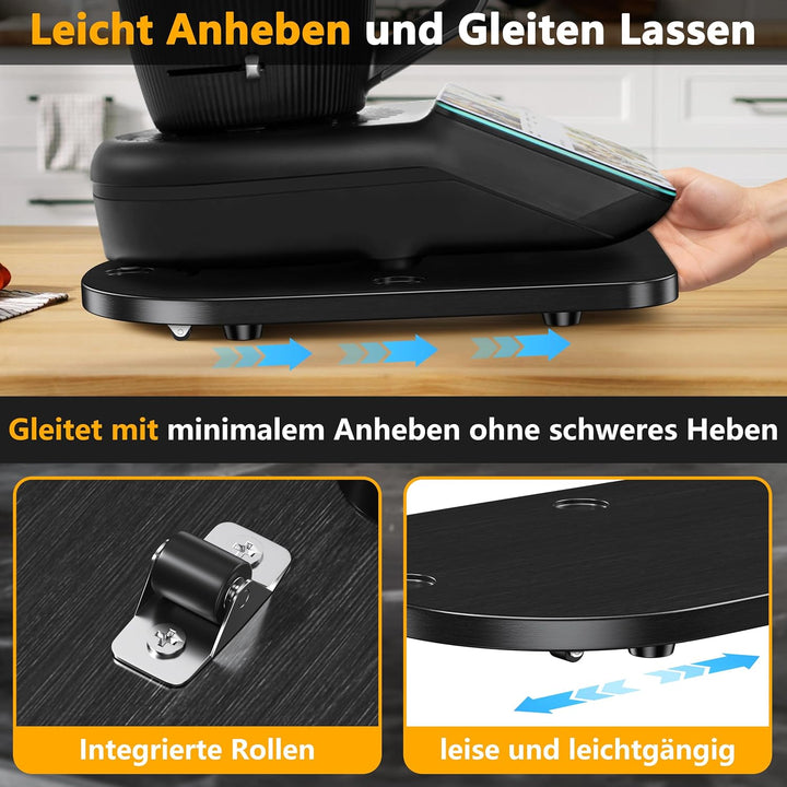 Gleitbrett für Thermomix TM7, Bambus Rollbrett mit leichten Rollen, Schützt die Waage, Pflegeleicht