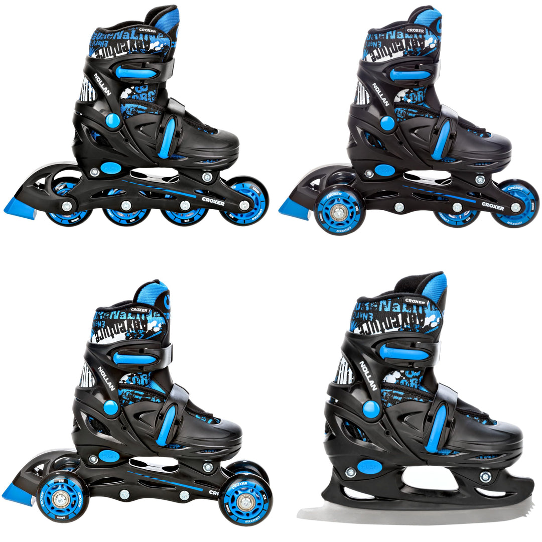 4in1 Inlineskates/Triskates/Rollschuhe/Schlittschuhe mit LED Leuchtrad verstellbar 34-37 (20,5cm-23,