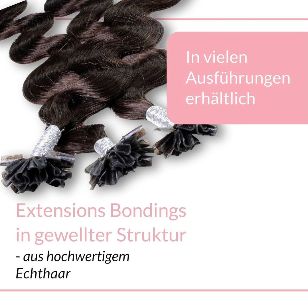 hair2heart Extensions Echthaar Bondings Gewellt - 25 Strähnen 1g 60cm 4/0 mittelbraun 25 Strähnen #2