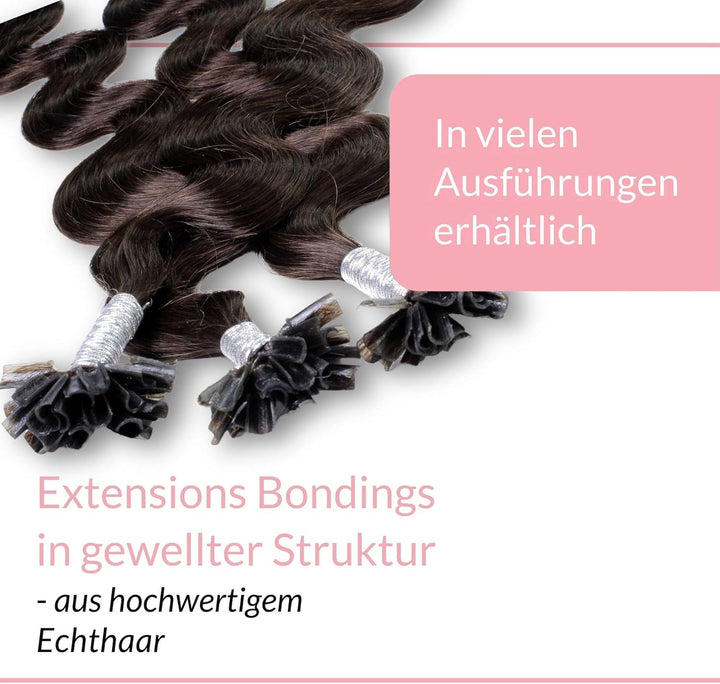 hair2heart Extensions Echthaar Bondings Gewellt - 25 Strähnen 1g 60cm 4/0 mittelbraun 25 Strähnen #2